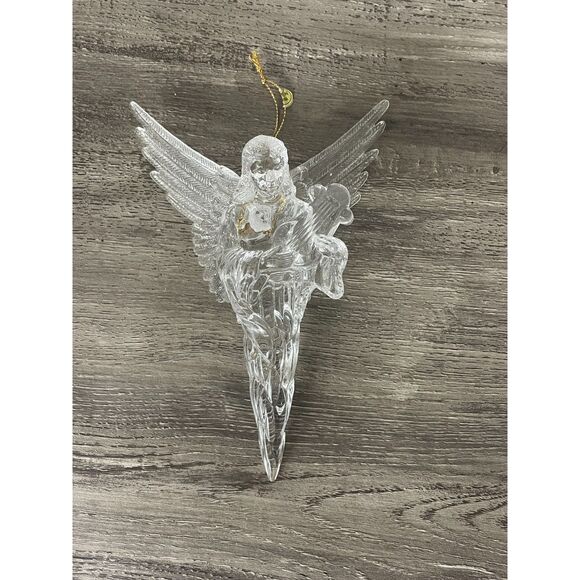 Set of 4 Clear Acrylic Christmas Ornaments Angel Finial Bulb Vintage 1989 - Picture 6 of 13